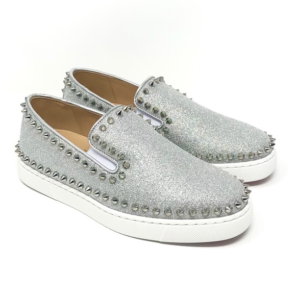 Brand New Christian Louboutin Pik Boat Flat Silver